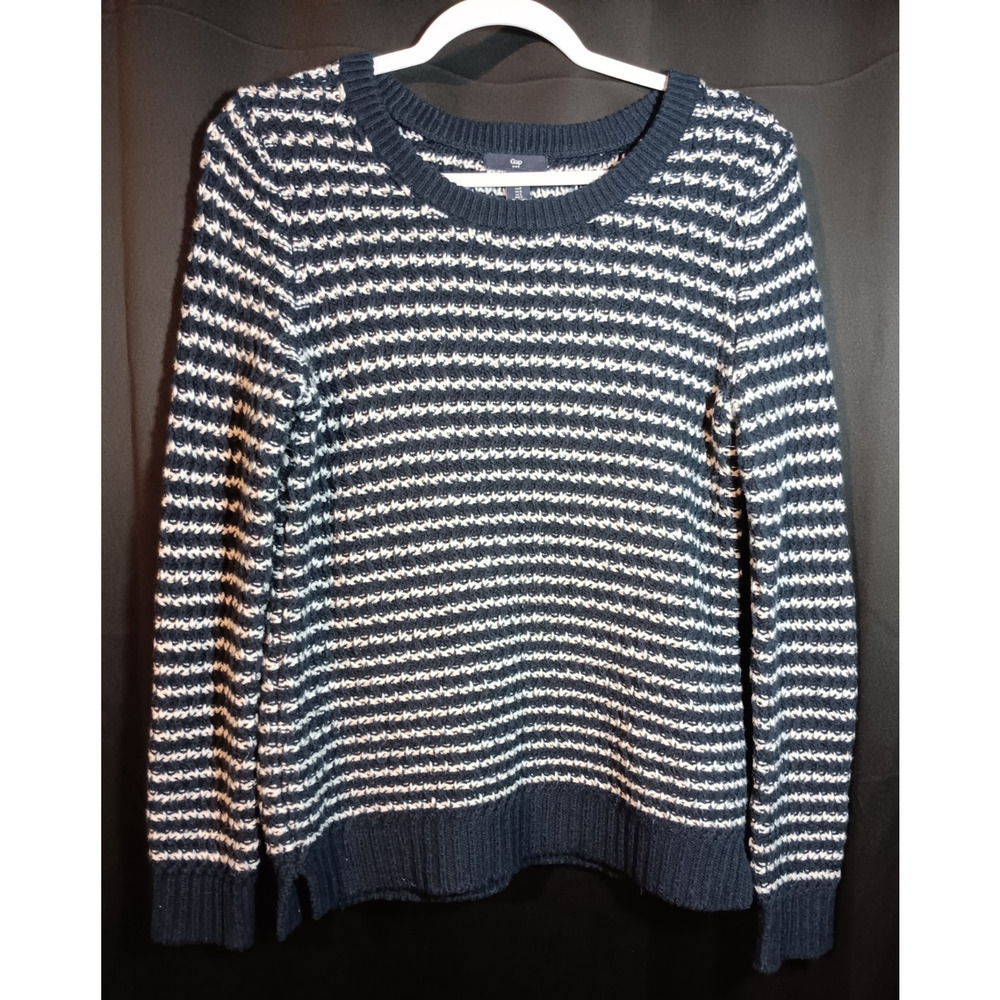 Gap Womens S Blue White Striped Cotton Crew Neck Sweater Fall Layer Classic